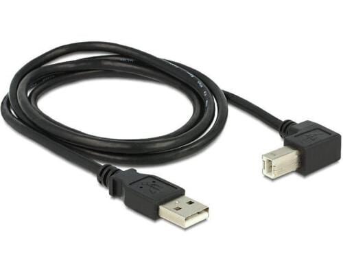 USB2.0-Kabel A-B: 1m, schwarz USB-B Seite 90°gewinkelt