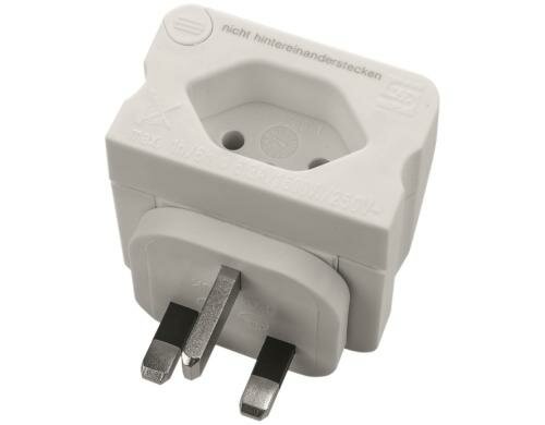Reiseadapter Schweiz / England, 3-polig Stecker England / Buchse CH