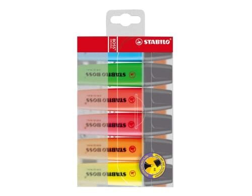 Stabilo Leuchtmarker 6er Etui gelb, rosa, orange, grün, rot, blau