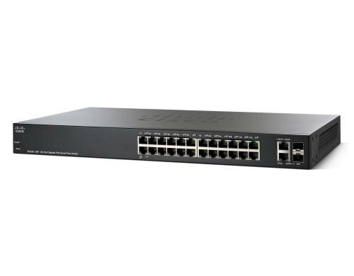 Cisco SG220-26P: 26 Port Smart Plus Switch 24xGE, 24xPoE (180W), 4xPoE+, 2xSFP/RJ45 1G