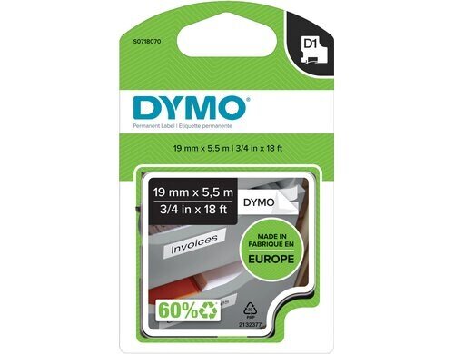 Dymo Band D1,perm. Polyester,19mmx5.5m Band: weiss, Schrift: schwarz