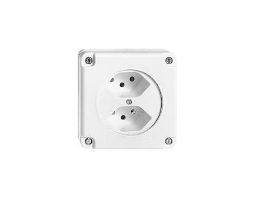 Feller EDIZIOdue Steckdose 2xT13 feucht NUPU, weiss, mit Steckklemmen, parallel