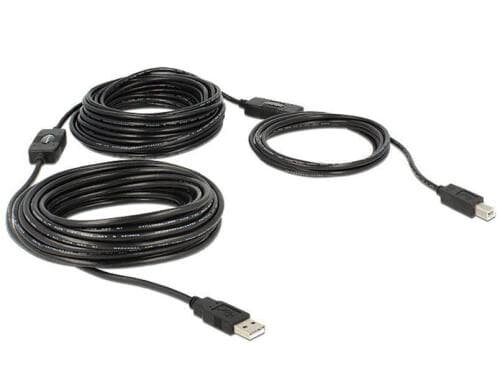USB Kabel Typ A-B,  20m, schwarz aktiv verstärkt, braucht kein Netzteil