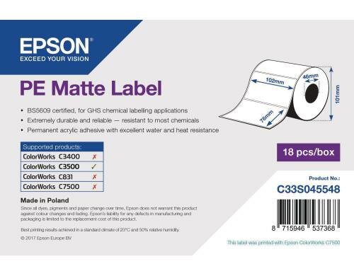 Epson PE Matte Label 102 mm x 76 mm, 365 Labels / Roll, C33S045548