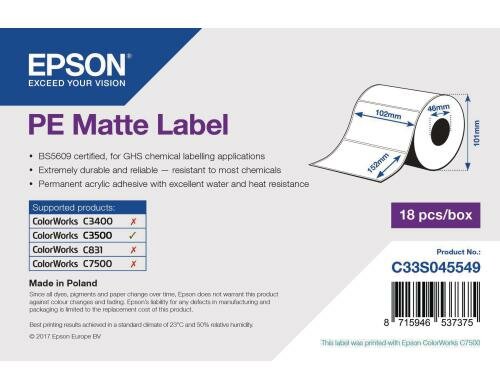 Epson PE Matte Label 102 mm x 152mm, 185 Etiketten/Rolle, C33S045549