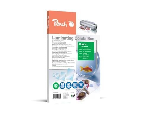 Peach Laminating Combi Box 10xA4, 5xA5, 5x 100x150mm, 5xbusiness cards