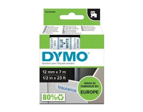 Dymo Schriftband D1, 12mm x 7m, Band: blau Schrift: weiss - für alle LabelManager