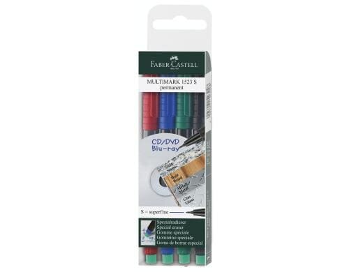 FABER-CASTELL MULTIMARK CD-Marker S 4er Etui, permanent, ideal für OHP-Folien,