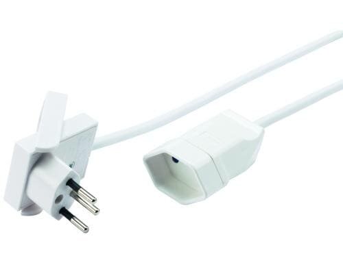 Kunststoff-Verlängerungskabel, 1m, weiss 3-polig, T12/T13, Flachstecker