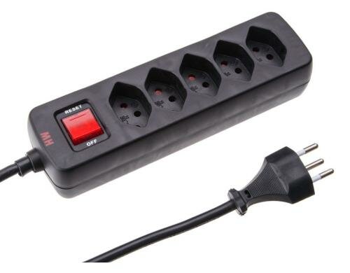 Max Hauri Steckdosenleiste Basic-Line 5xT13, schwarz, mit Reset-Schalter