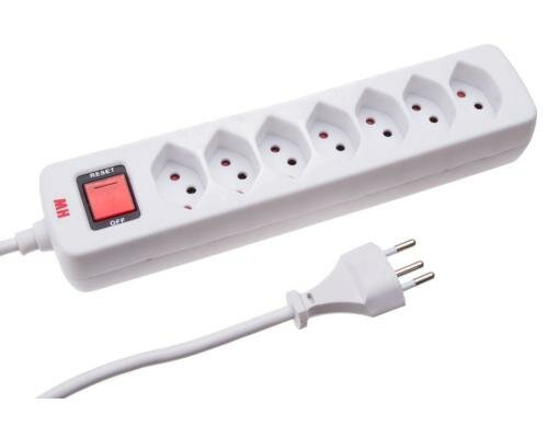 Max Hauri Steckdosenleiste Basic-Line 7xT13, weiss, mit Reset-Schalter