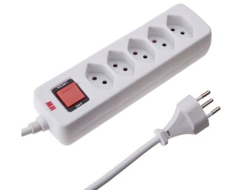 Max Hauri Steckdosenleiste Basic-Line 5xT13, weiss, mit Reset-Schalter unbel.