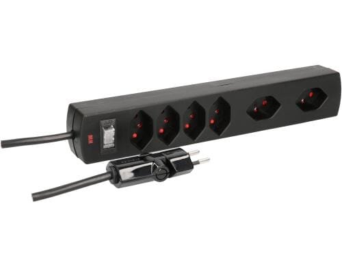 Max Hauri Steckdosenleiste Safety-Line 4xT13 + 2x quer, schwarz, Reset-Schalter