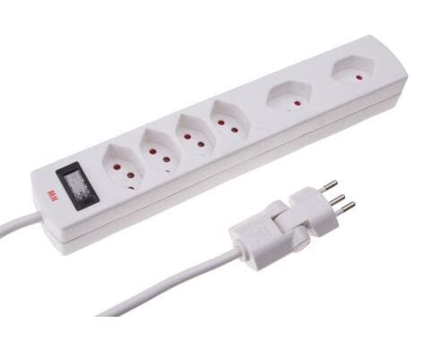 Max Hauri Steckdosenleiste Safety-Line 4xT13 + 2x quer, weiss, Reset-Schalter