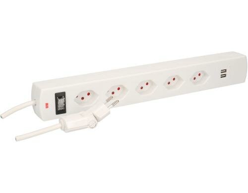 Max Hauri Steckdosenleiste Safety-Line 5xT13 quer, weiss, Reset-Schalter, USB