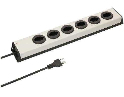 Steckdosenleiste 6xT13, quer, ohne Schalter nicht leuchtend, silber/schwarz