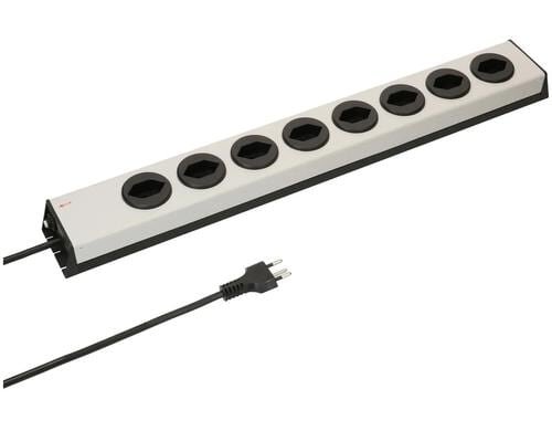 Steckdosenleiste 8xT13, quer, ohne Schalter nicht leuchtend, silber/schwarz