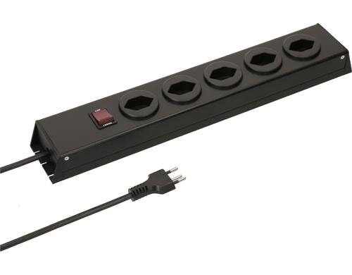 Steckdosenleiste 5xT13, quer, ohne Schalter nicht leuchtend, schwarz