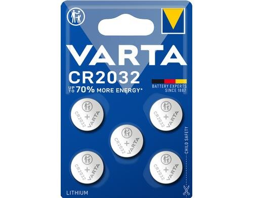 VARTA Knopfzelle CR2032, 3V, 5 Stk. vergl. Typ 6032,