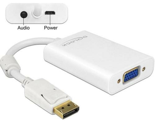 Monitoradapter DP zu VGA-Bu, Audio, weiss Displayport Stecker zu VGA 15pin Buchse