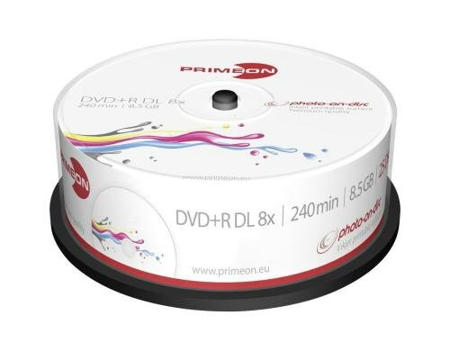 Primeon DVD+R 8.5GB Double Layer 25er Sp bis 8-fach, bedruckbar