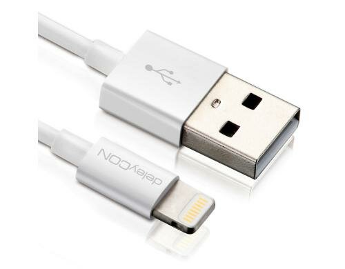 DeleyCON Lightning-USB Kabel 2m, weiss Apple MFI zertifiziert und lizenziert