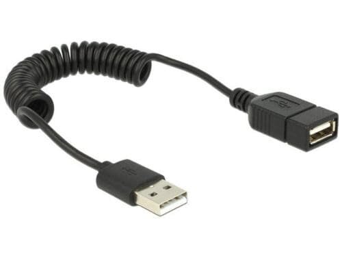 USB2.0 Verlängerungskabel A-A, schwarz Spiralkabel, 20-60cm