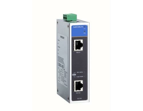 Moxa INJ-24A: DIN-Rail PoE+ Injektor max. 60 Watt, 0-60°C, 24/48VDC