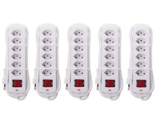 Max Hauri Steckdosenleiste Basic-Line, 5er 6xT13, weiss, mit Reset-Schalter