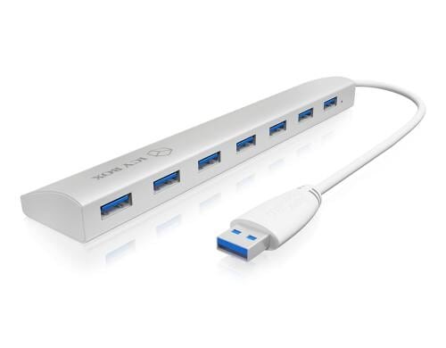 ICY BOX IB-AC6701, silber, 7x USB3.0 Hub, mit integriertem Kabel, Plug & Play