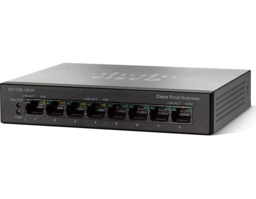 Cisco SF110D-08HP: 8 Port Switch 8xFE, 4xPoE (32W), Montage: Desktop