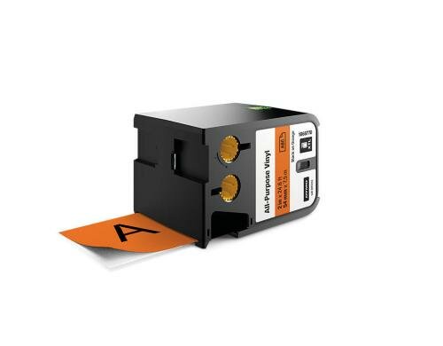 DYMO XTL Schriftband, Vinyl schwarz auf orange, 54mm x 7m