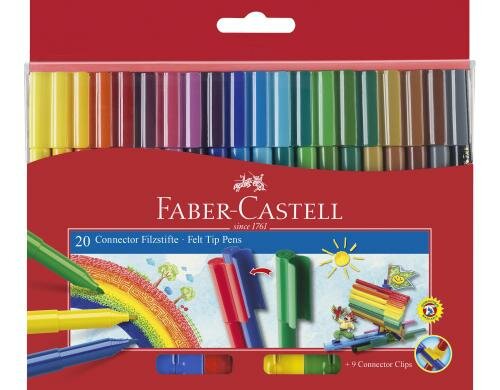 FABER-CASTELL Filzstift Connector 20er Kartonetui, auswaschbar aus Kleidung