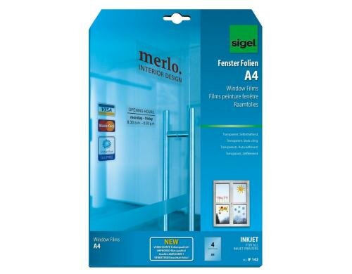 Sigel Inkjet Fenster Folien 4 Blatt, transparent selbsthaftend