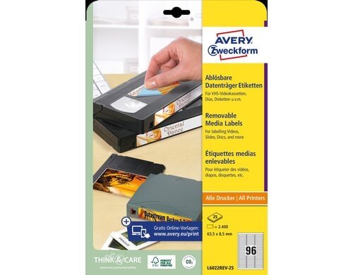 Avery Zweckform Etiketten A4, 63.5 x 8.5 mm Packung zu 25 Blatt / 2400 Etiketten