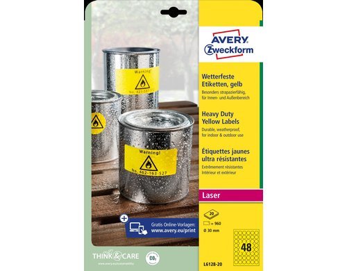 Avery Zweckform wetterfeste Etiketten rund Durchmesser 30mm, gelb, permanent klebend