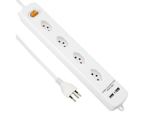 Steckdosenleiste 4xT13 quer mit Schalter 2xUSB 1A, 1.5m Kabellänge, weiss