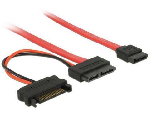 SATA2 Kabel für Slimline Geräte(ODD), 70cm SATA+Power, 7+6 Pin Anschluss, 5 Volt SATA