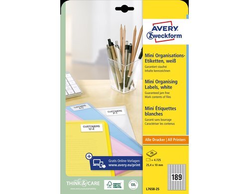 Avery Zweckform Mini-Etiketten weiss 25.4 x 10mm, 25 Bogen / 4725 Etiketten