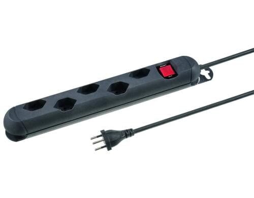 STEFFEN STEBA STRONG Steckerleiste 5xT13 Steckdosen quer, schwarz, 3m Kabel