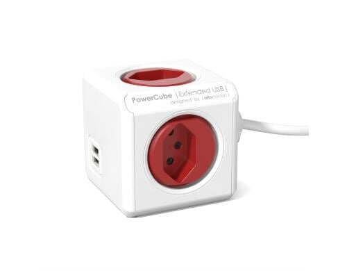 PowerCube Extended USB rot 4x T13, 2x USB, 1.5m Zuleitung, Halterung