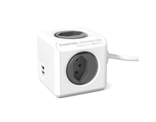 PowerCube Extended USB anthrazit 4x T13, 2x USB, 1.5m Zuleitung, Halterung