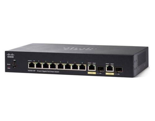 Cisco SG250-10P: 10 Port Smart Switch 8xGE, 8xPoE+ (60W), 2xSFP/RJ45 1G
