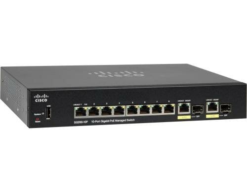 Cisco SG350-10P: 10 Port Managed Switch 8xGE, 8xPoE+ (62W), 2xSFP/RJ45 1G