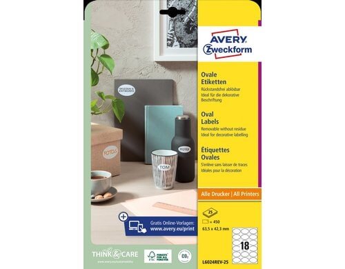 Avery Zweckform Etiketten oval 63.5 x 42.3 mm, umrandet