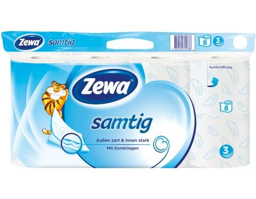 Zewa Samtig Toilettenpapier 3-lagig weiss 8 Rollen à 140 Blatt
