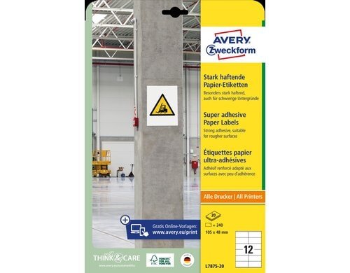 Avery Zweckform Etiketten stark haftend 105 x 48 mm