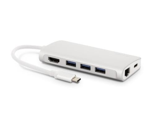 LMP USB-C 3.1 zu HDMI&3xUSB3.0&LAN&MicroSD Aluminium Gehäuse, silber,inkl. USB-C Laden