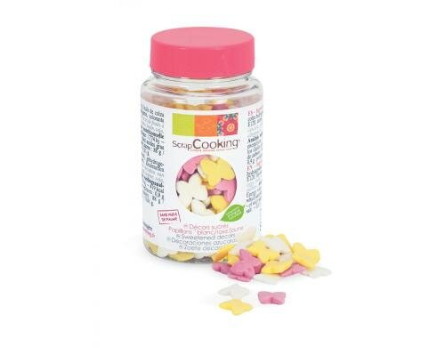 ScrapCooking Dekozucker Schmetterlinge weiss/rosa/gelb 50 g