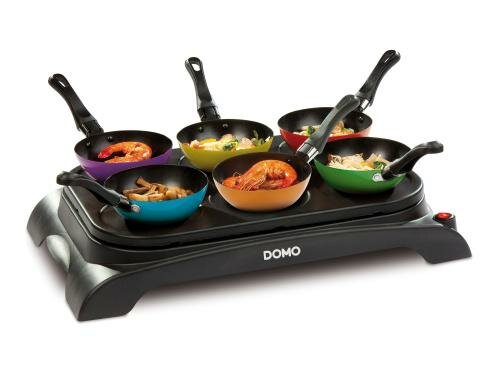 Domo Party Wok Set DO8706W farbige Pfännchen, Holzschaber
